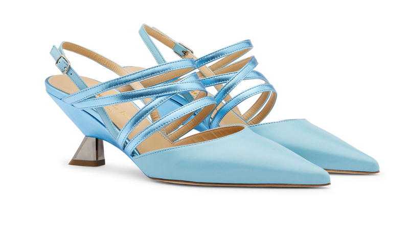 Slingback Jessy Light Blue wedge heel Luxury Shoes Benedetta Boroli